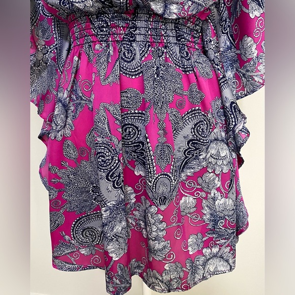 Freshine Womens M Purple Floral Paisley Satin Tunic Top Boho Coastal Cowgirl - Picture 4 of 13